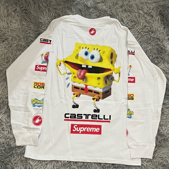 Supreme SpongeBob Castelli Racing L/S Tee White Size Small - Picture 2 of 3